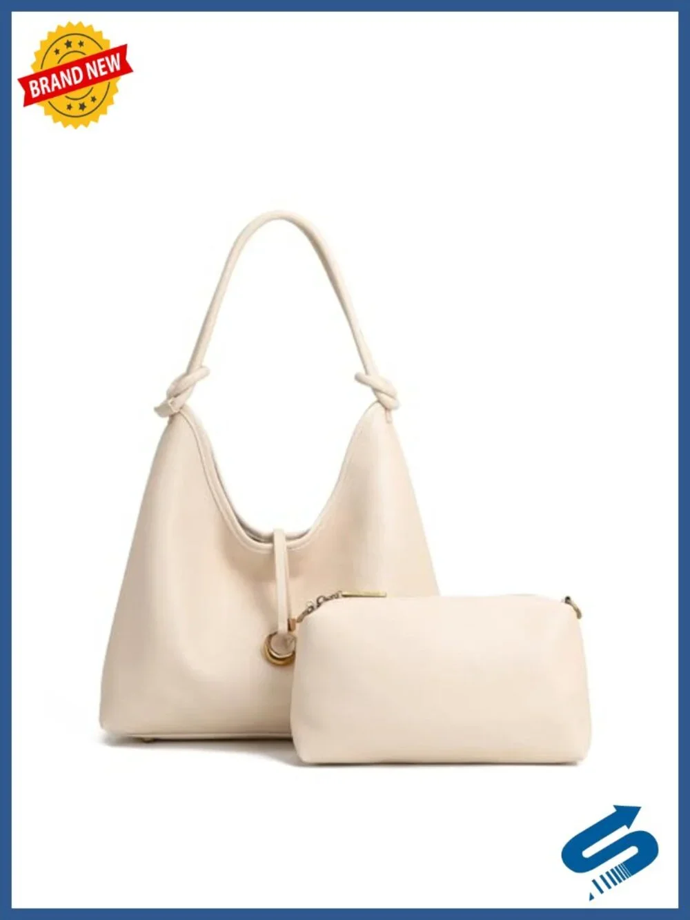 2-in-1 Hobo Tote Set with Detachable Pouch, Vegan PU Leather Shoulder Bag